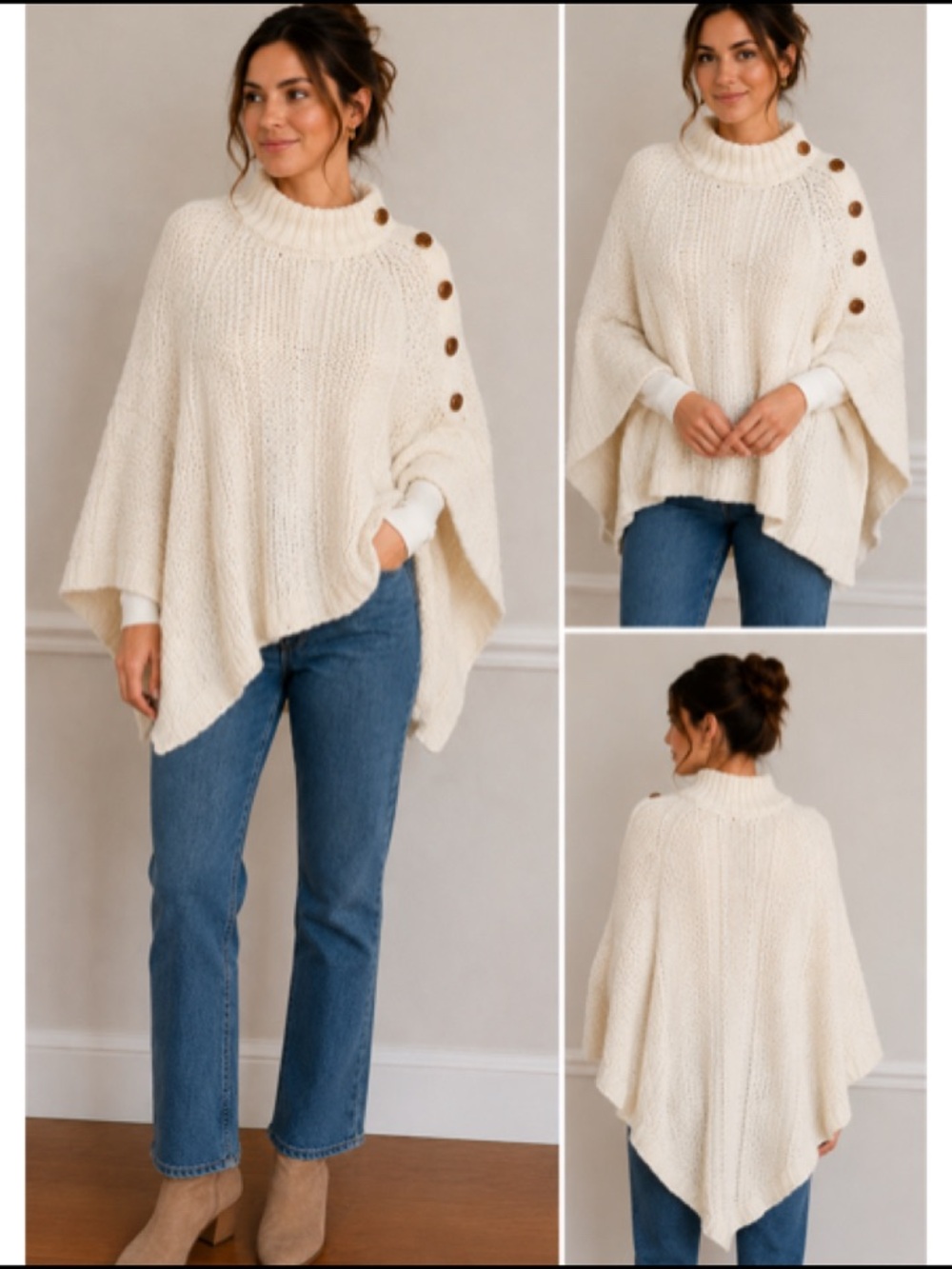 Vintage Fully Fashioned‎ Cream Virgin Acrylic Cable Knit Cape